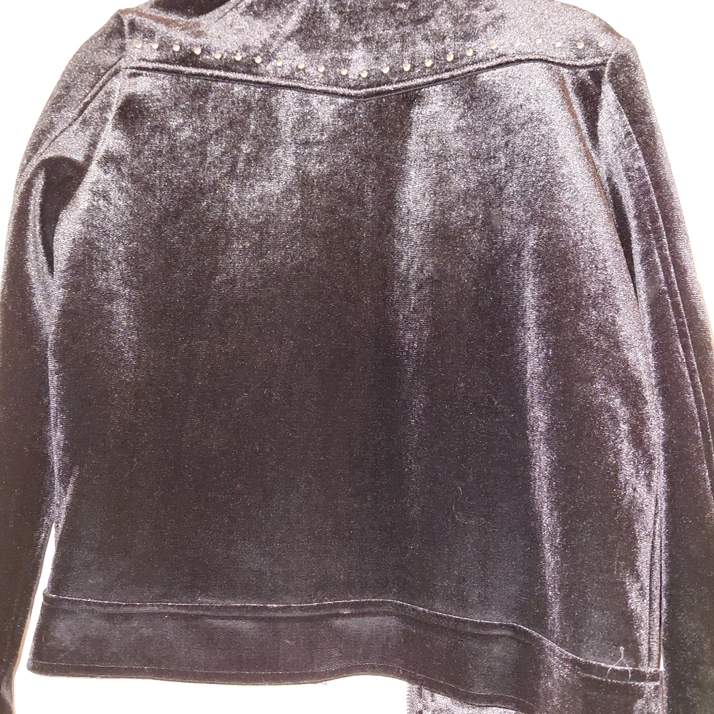 Elli White Black Velvet jacket W/ floral embroidery and studs Size M (Runs Sm) - Picture 5 of 6
